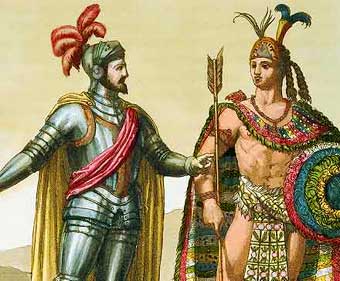 Moctezuma II y Hernán Cortés